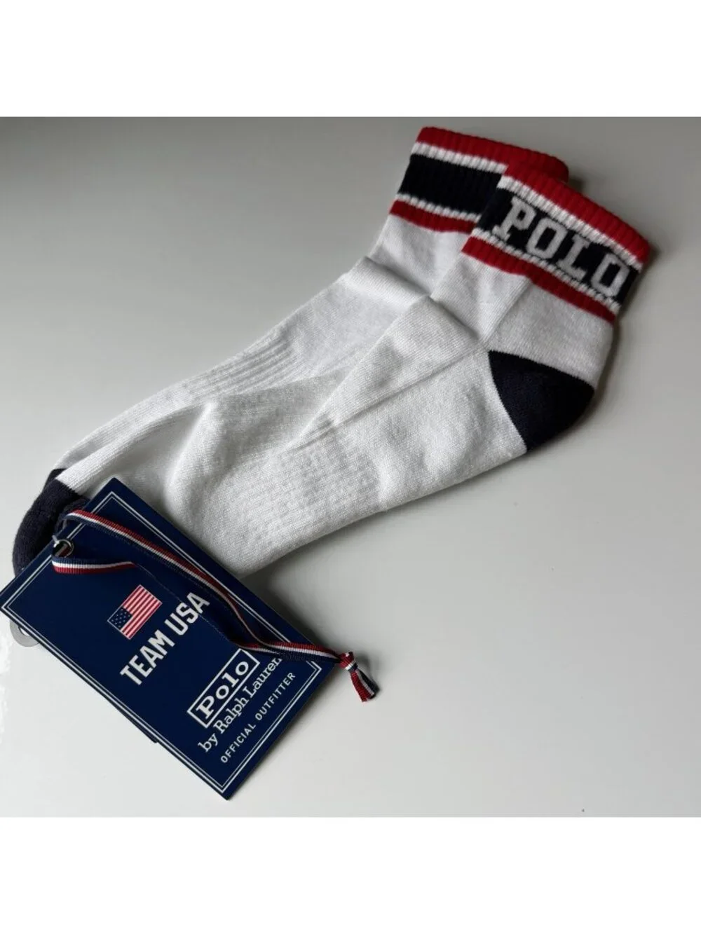 Polo Ralph Lauren Men's White Team USA POLO Logo Print Quarter Socks